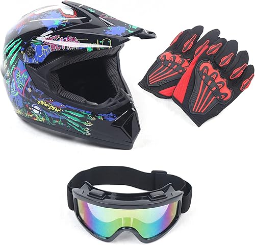 Casco de motocross de seguridad para adultos, casco ABS transpirable unisex con gafas y guantes DOT Motocross ATV Dirt Bike Kit American Stock (2