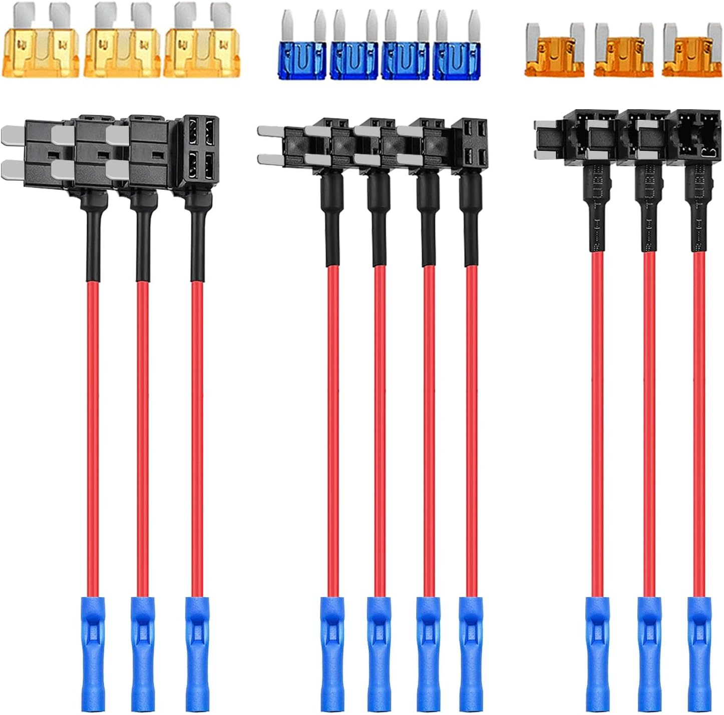 Nilight 10 Pack 12V Fuse Tap Adapters Standard/Profile/Mini Fuses 3 Types | Add-a-Circuit Adapter Set 3pcs Standard/3pcs Profiles Mini/4pcs Mini Fuses for Cars Trucks Boats Blue Red Black