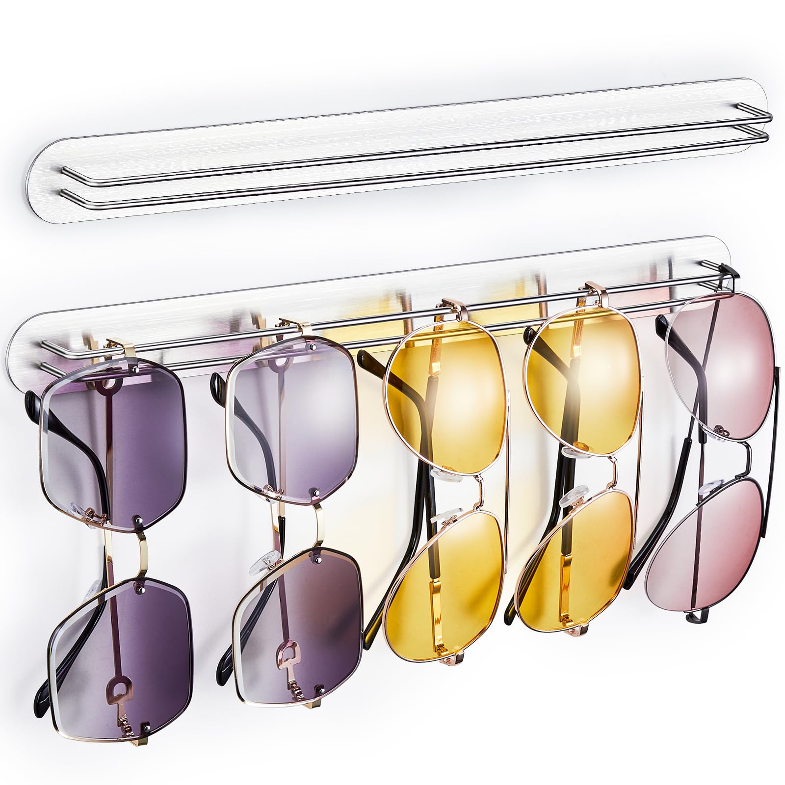 Brillenhalter Wand, Brillenständer für Mehrere Brillen, Sonnenbrillen Aufbewahrung, Selbstklebende Brillenablage, Brillenaufbewahrung, Brillenregal, Sonnenbrillenhalter Organizer (Silber, 2 Stück)