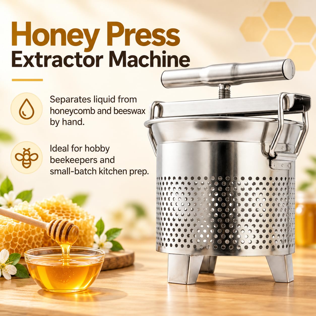 Extractor De Prensa De Miel Manual De 1.8l, Acero Inoxidable