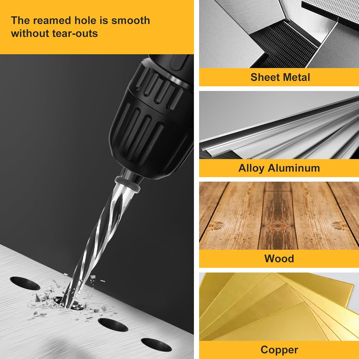 5pcs Reamer Drill Bit for Metal, HSS Reamer Set for Aligning & Enlarging Holes in Sheet Metal, Steel, Alloy, Aluminum, Wood. Ideal for Industrial/Home Applications (Silver)