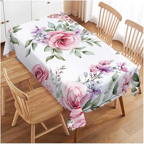 Swono Mantel rectangular con diseño de rosas y hojas de rosas, mantel oblongo, de 52 x 70 pulgadas, para mesa de comedor, bufé, fiestas, patio y