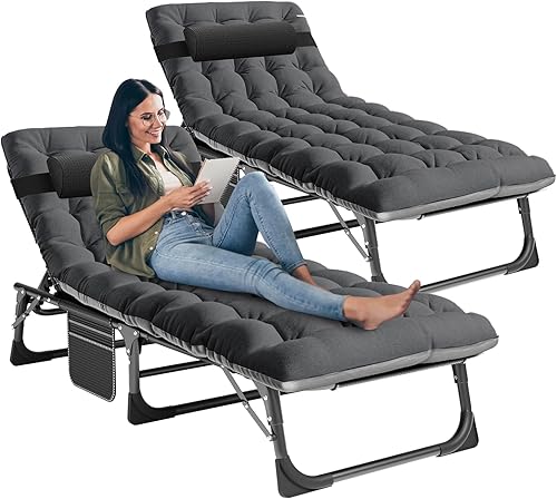 LILYPELLE Sillón reclinable plegable para exteriores con colchón, 5 posiciones ajustables para patio, sillas reclinables, perfectas para exteriores,