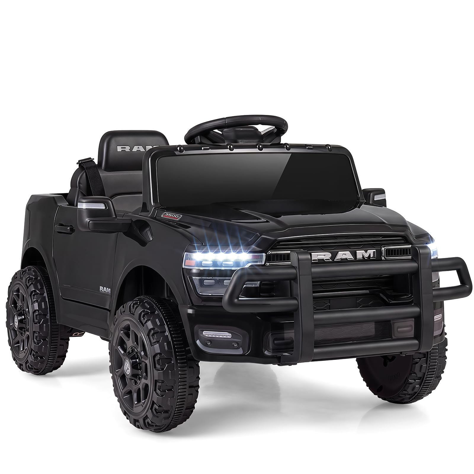 COSTWAY 12V Kids Ride on Car with Remote Control, Lights (Black)