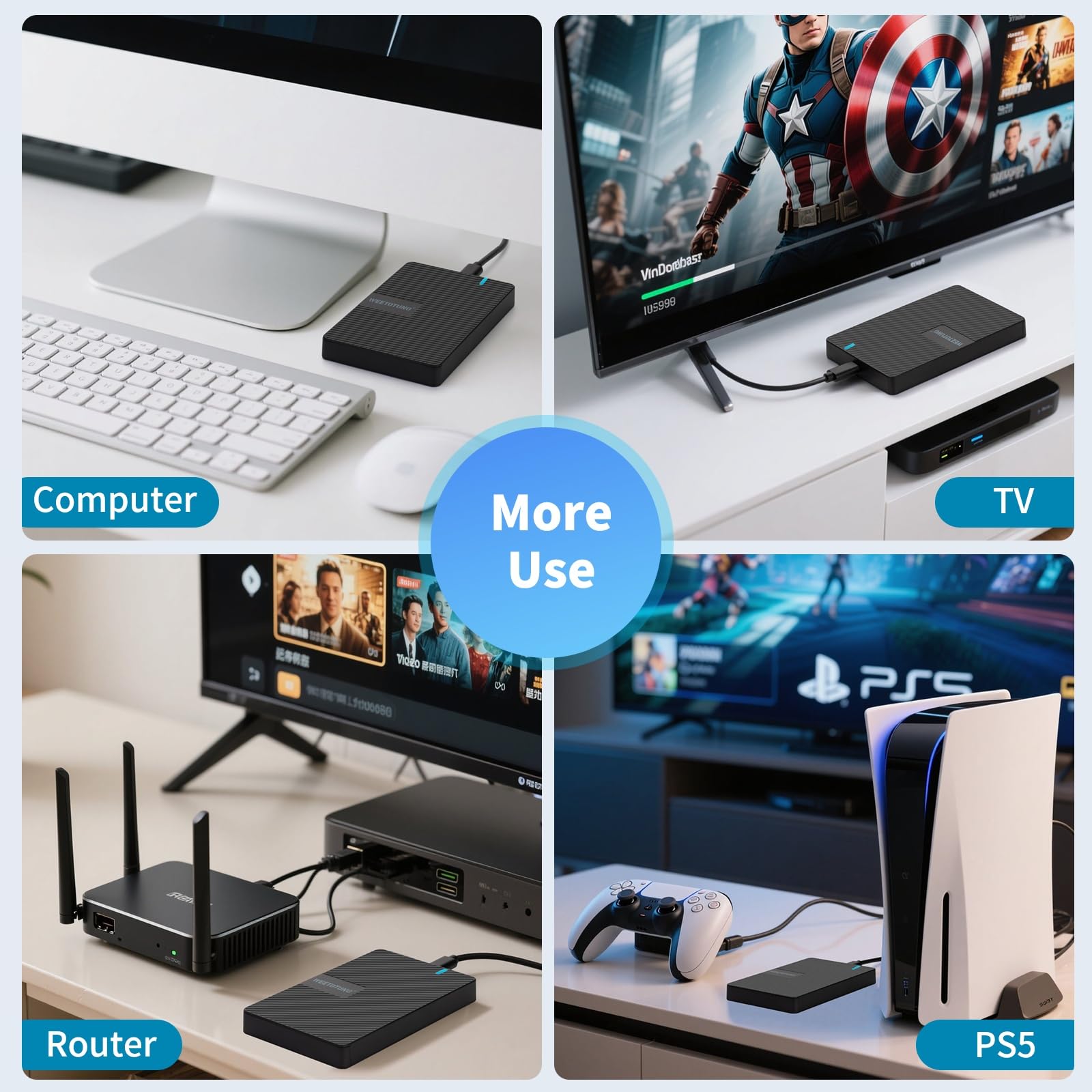 Zewnętrzna obudowa dysku twardego USB-C 2,5'' HDD SSD do SATA - WEETOTUNG 6 Gb/s obudowa bez użycia narzędzi kompatybilna z dyskiem UASP - do dysku 7 mm 9,5 mm z MacBookiem WD Seagate PlayStation
