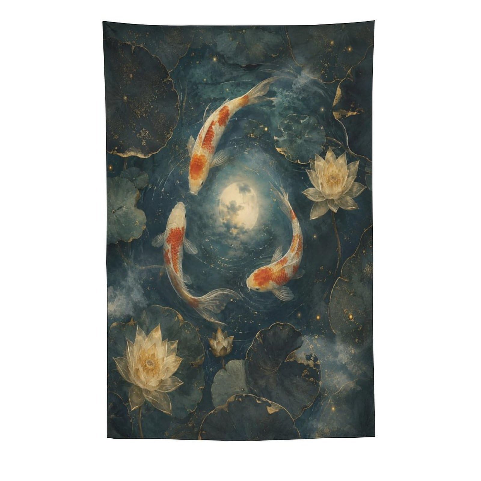 H3B8U2Y5 Koi Fish Moon Wall Tapestry, Ukiyo-e Style, Entryway