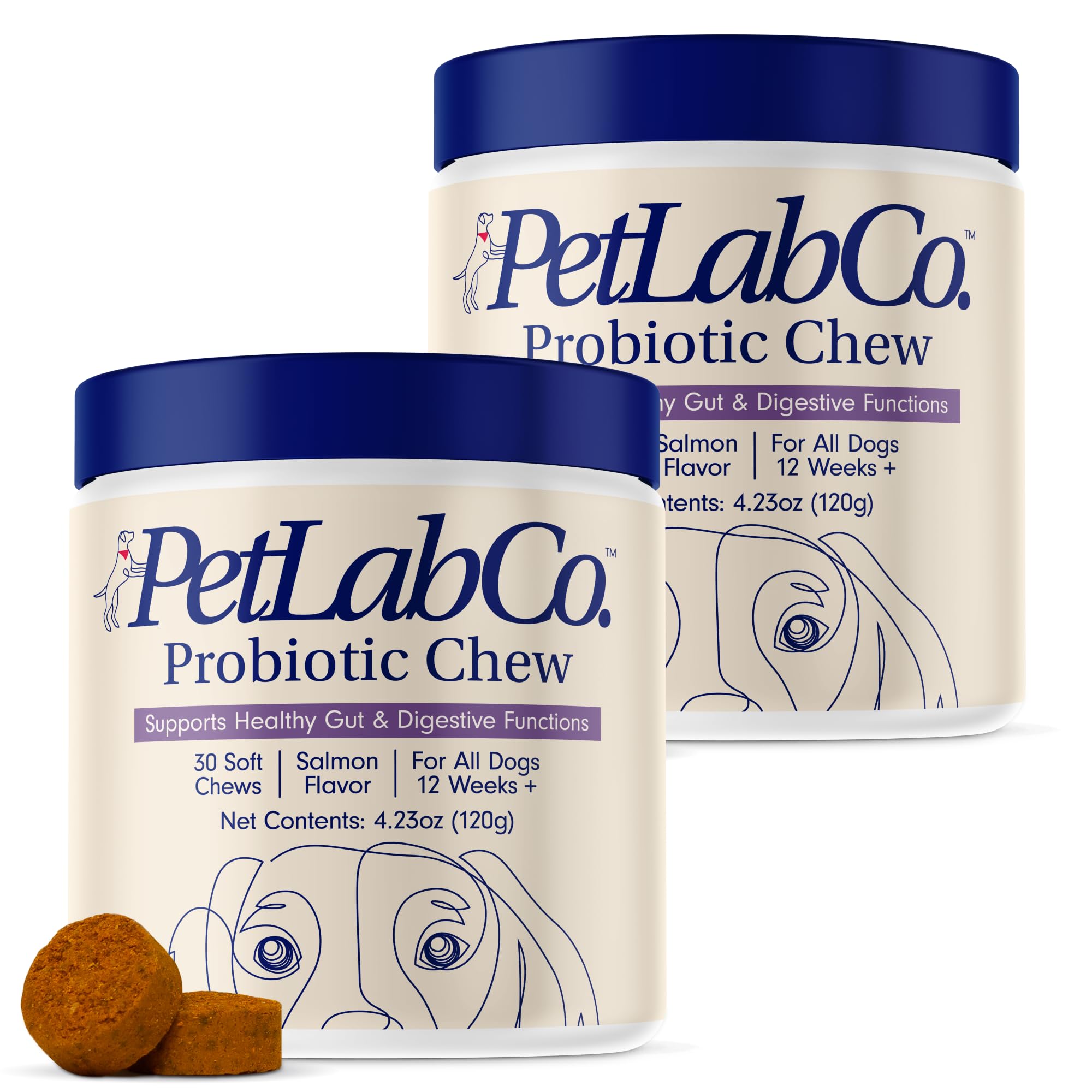 PetLab Co.Probiotics for Dogs, Support Gut Health, Occasional Diarrhea, Digestive Health & Seasonal Allergies - Salmon Flavor - Packaging May Vary - 30 Soft Chews Pack of 2