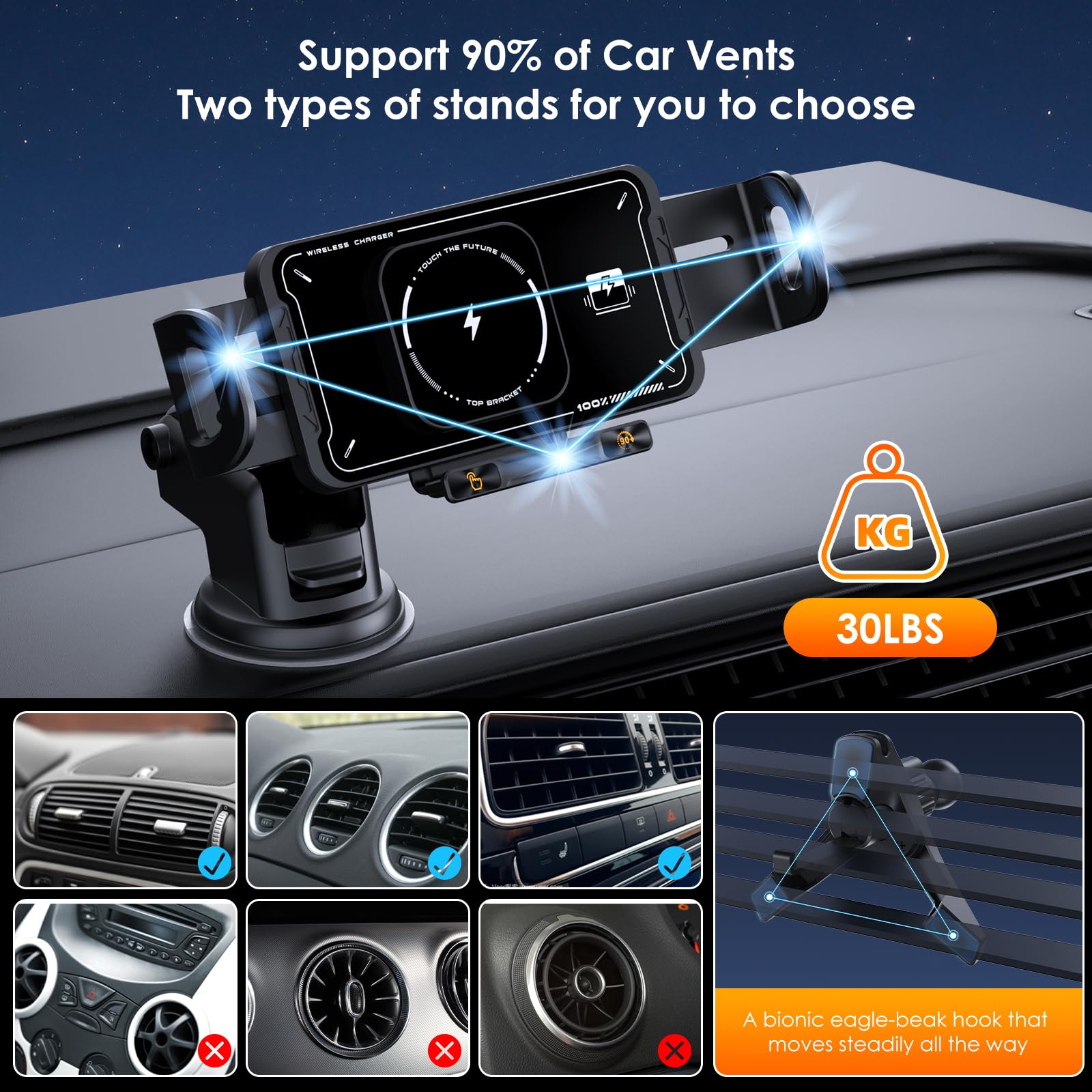 Qoosea 15W Support Telephone Voiture Induction, Qi Rapide Chargeur Induction Voiture sans Fil avec Ventouse Clip QC, Support Chargeur pour Samsung Galaxy Z Fold 7/6/5/4/3 S25/S24 iPhone 17 Série