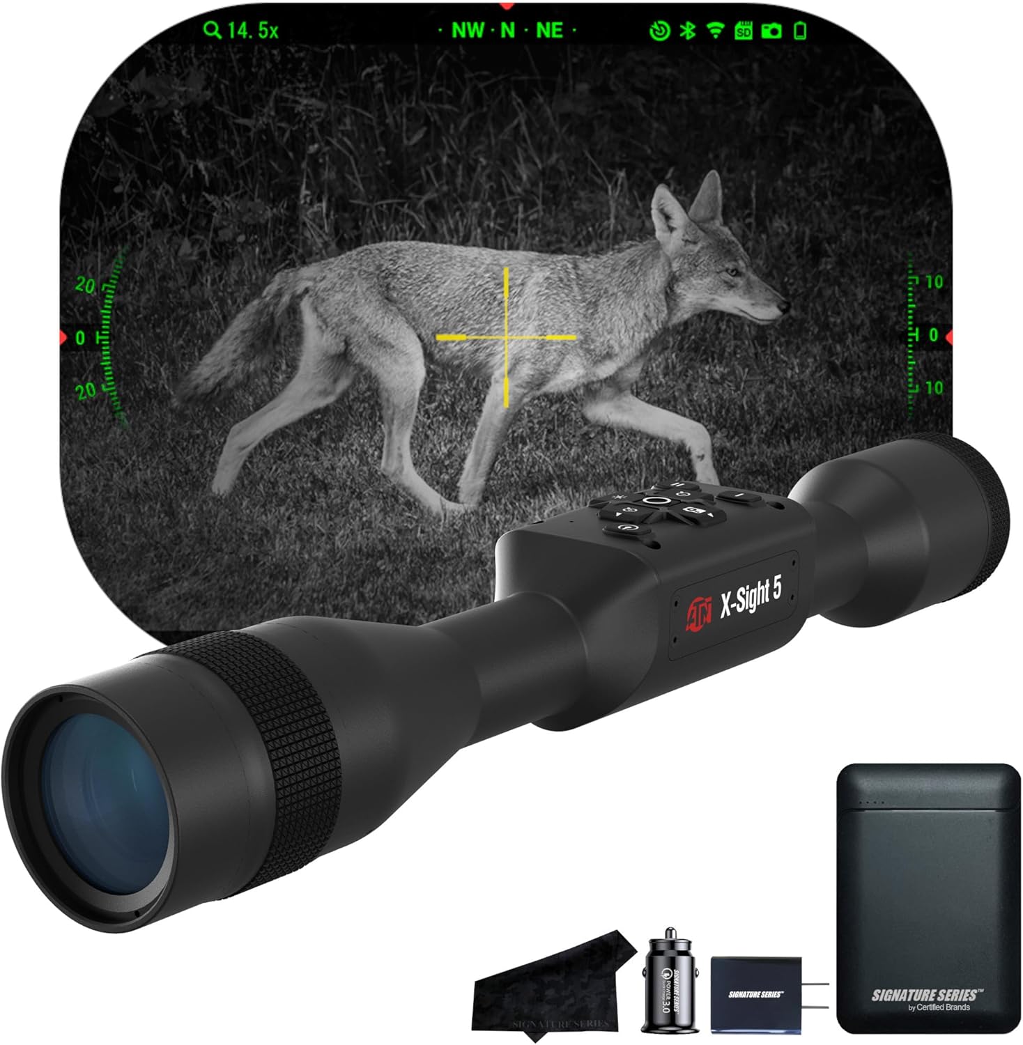 ATN X-Sight 5 Ultra HD 4K+ Smart Day & Night Vision Scope with Built-in Ballistic Calculator | One Shot Zero, Recoil Activated Dual Stream Video, Slow Motion 240 FPS | Exclusive Signature Series Kit