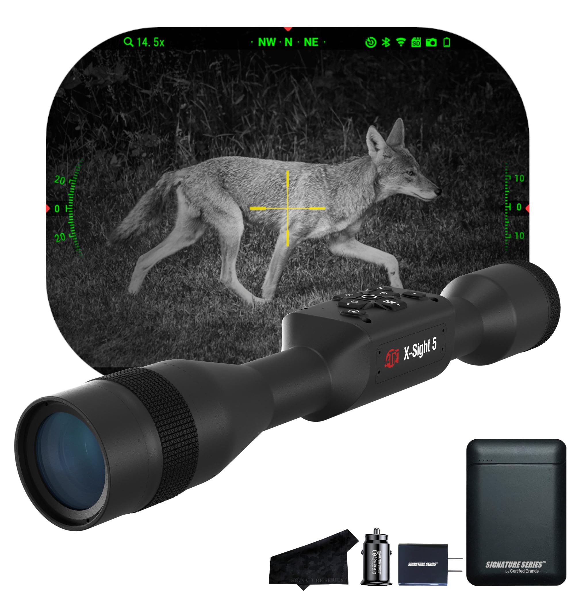 ATN X-Sight 5 Ultra HD 4K+ Smart Day & Night Vision Scope with Built-in Ballistic Calculator | One Shot Zero, Recoil Activated Dual Stream Video, Slow Motion 240 FPS | Exclusive Signature Series Kit