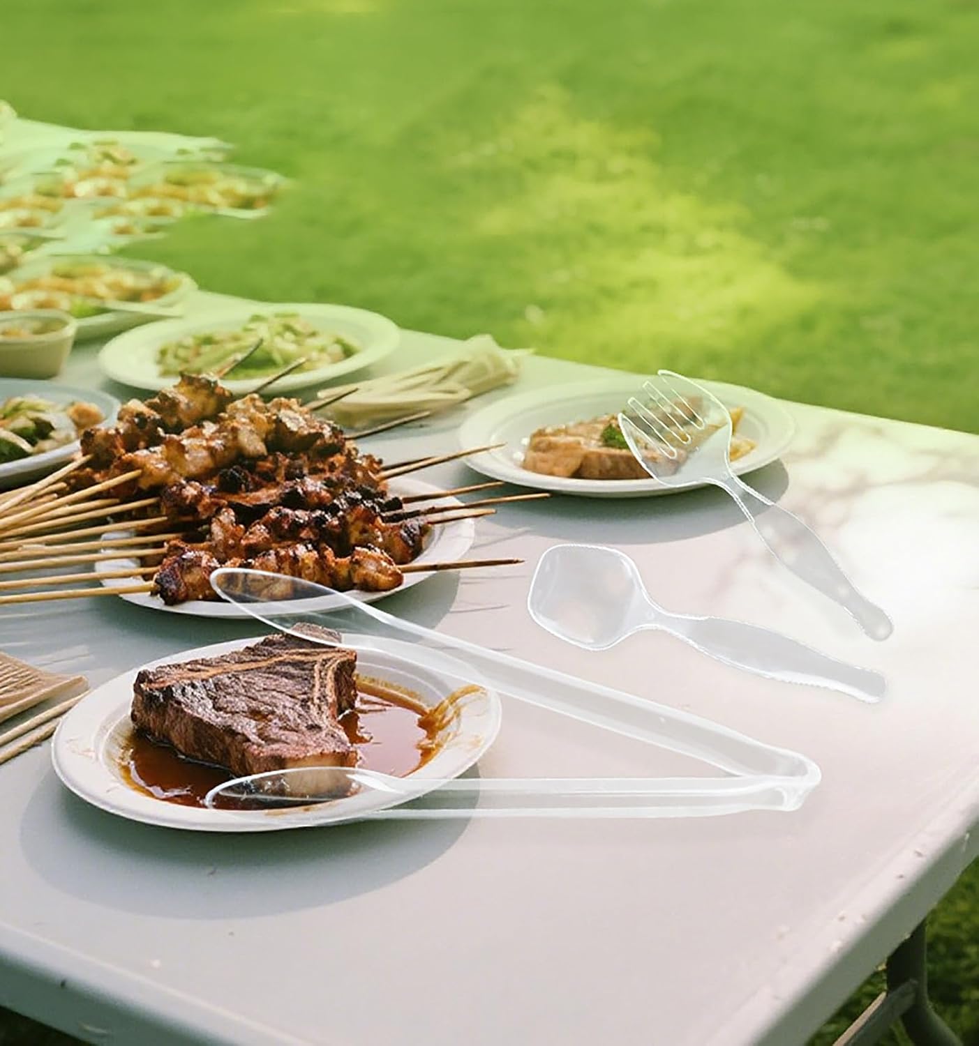 Fork, Spoon and Clips Set, 6 Pcs Disposable Transparent Biodegradable Eco-friendly Plastic Cutlery Set for Home and Party (L)