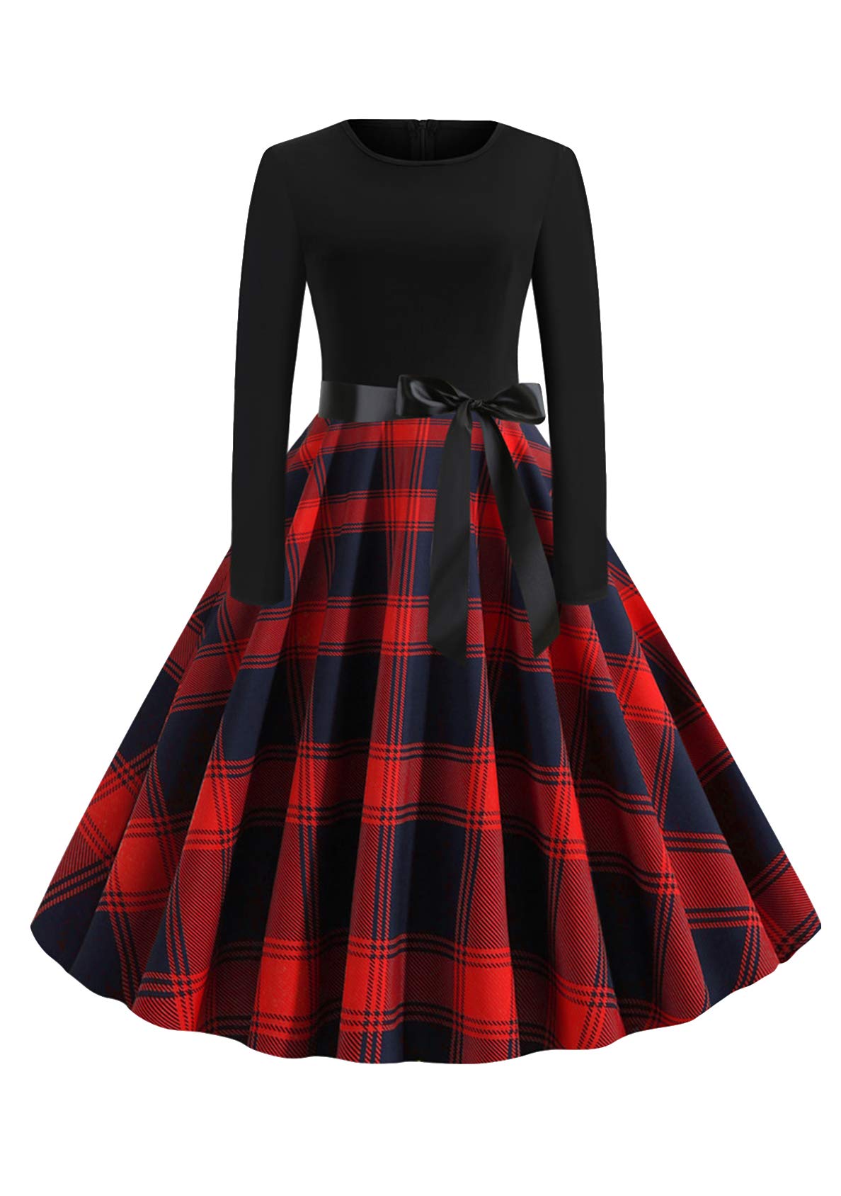 Abito da Cocktail Vintage retrò a Maniche Lunghe da Donna Abiti Stile Hepburn Abiti Vintage retrò Rockabilly