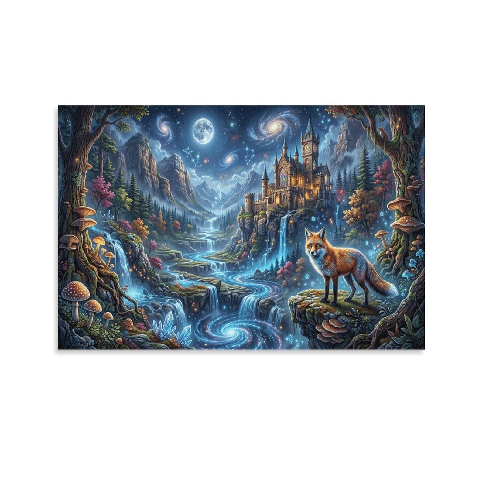 XPASHIQWC Red Fox Wall Decor Poster Galaxy Castle Giclee Canvas Prints Modern Wall Art Picture Wall Hanging for Bedroom Living Room Decor 20x30inch(50x75cm)