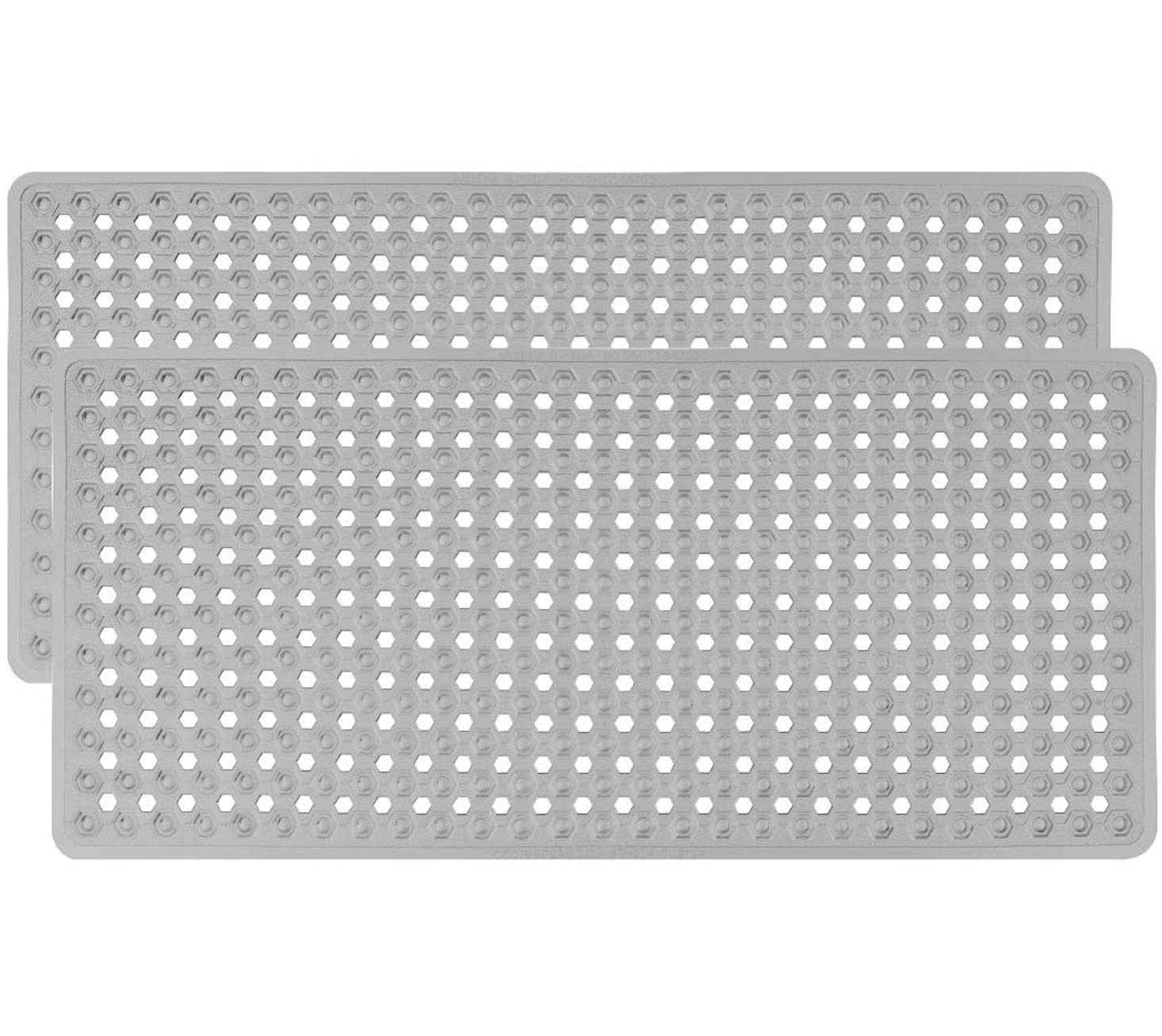 GORILLA GRIP Patented Bath Tub Shower Mat, 2 Pack, 35"x16" Washable Bathtub Floor Mats, Suction Cups and Drain Holes to Keep Tubs Clean, Gray