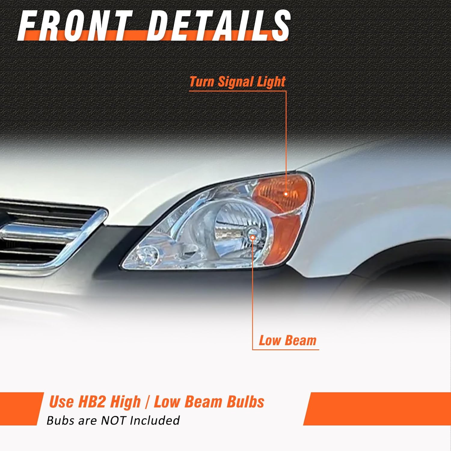 Headlight Assembly for Honda CRV 2002 2003 2004 Headlamp with Chrome Housing Amber Reflector Replacement Pair(Bulbs are not included)