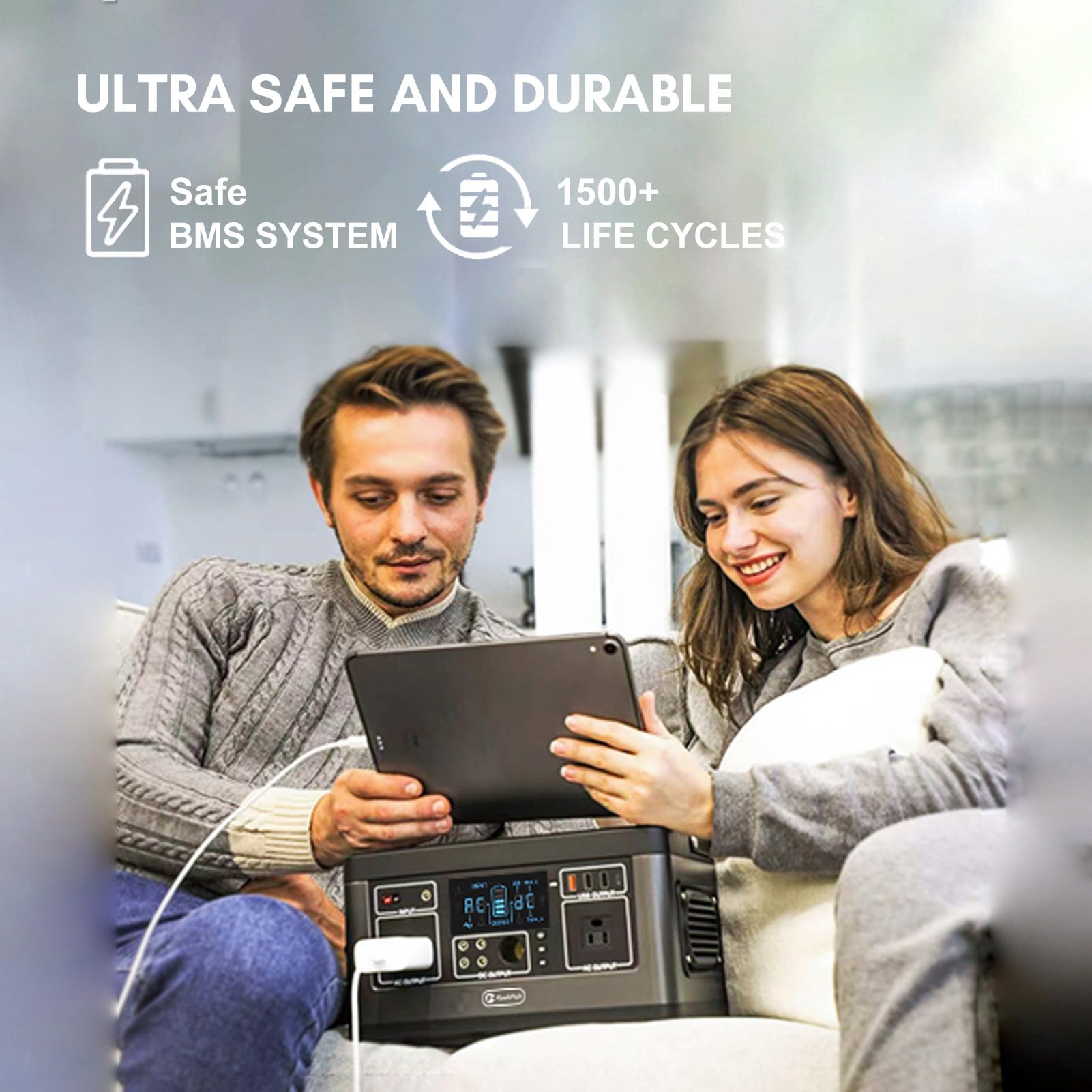Irishom Générateur solaire portable 140400 mAh/520 Wh 500 W CPAP avec 2 prises de courant alternatif 230 V / 4 ports CC / 1 port de charge rapide / 2 ports USB