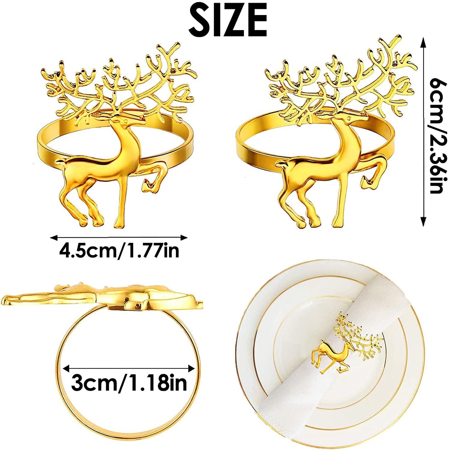 LATERN 12 Pezzi Portatovaglioli Con Renne Di Natale, 6CM Oro Portatovaglioli Alce Fibbia Per Tovaglioli Di Cervo per Decorazione Della Tavola Della Festa Del Ringraziamento per Il Pranzo Di Natale