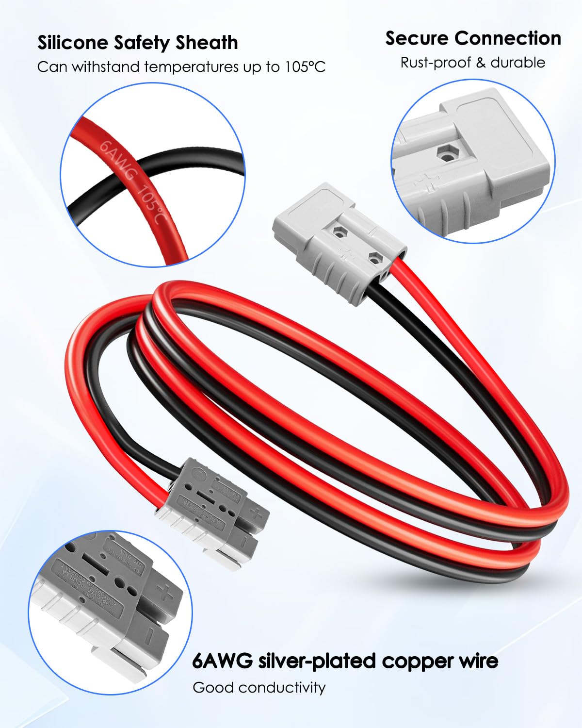 Anderson wtyczka złącza 50 A, 6AWG złącza kablowe do kabli o przekroju 6 do 12, szybkozłączka akumulatora, wtyczka rozłączająca jeden do jednego, kable rozruchowe do wózka widłowego