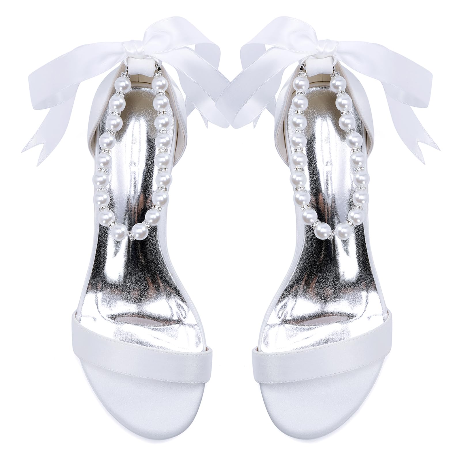 Scarpe da Sposa Basse con Cinturino alla Caviglia da Perle per Donna