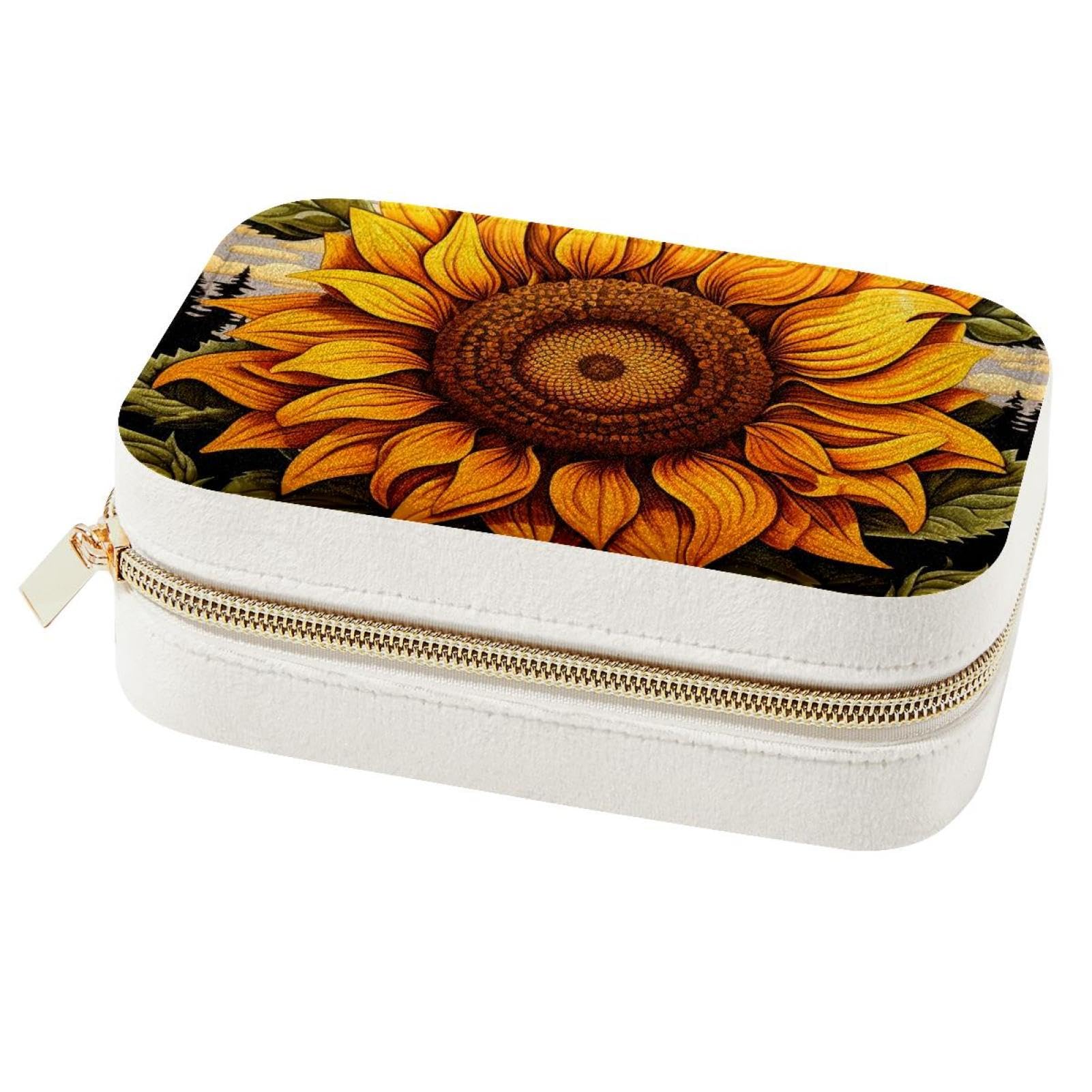 Boîte à bijoux de voyage tournesol pour bagues et colliers