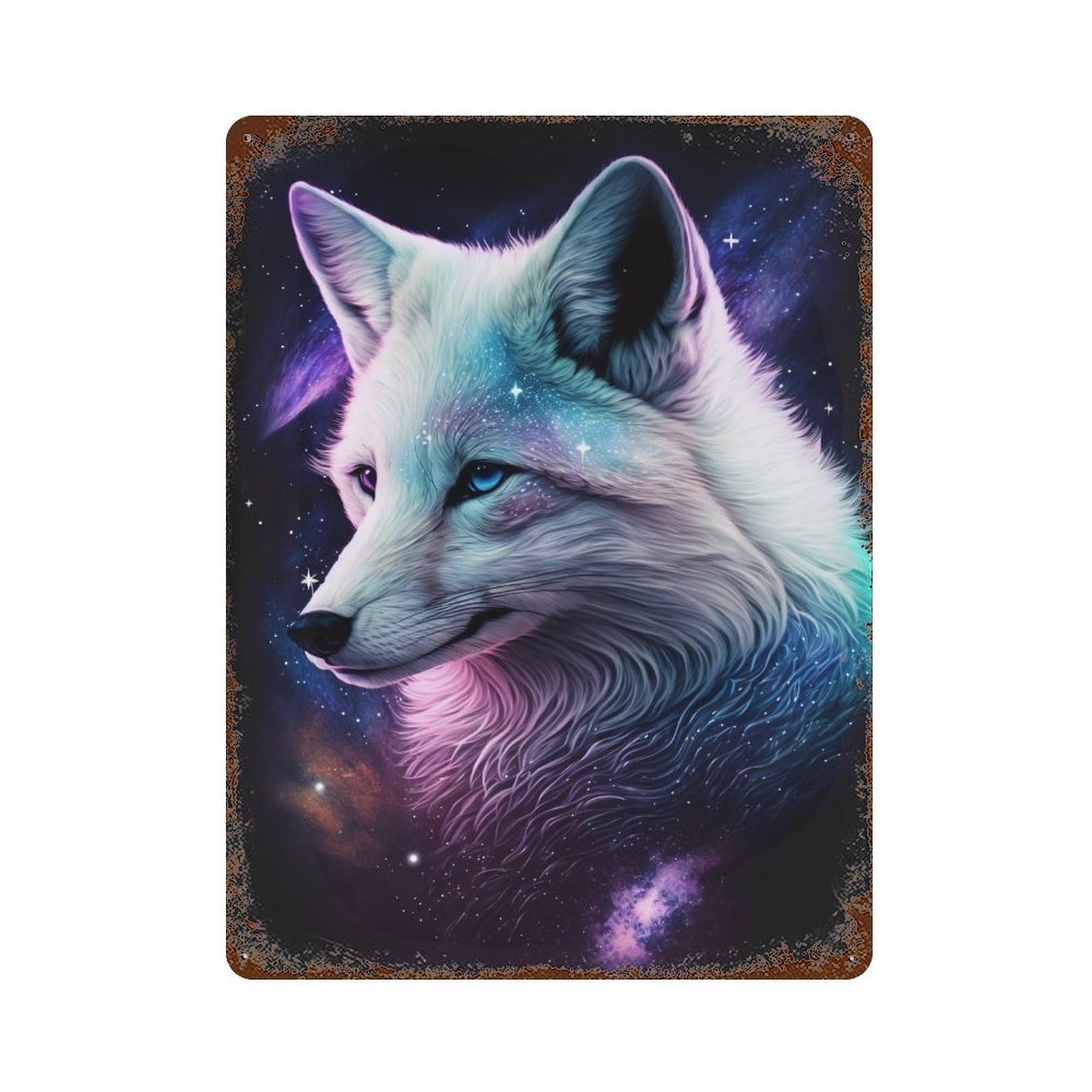 Galactic Wolf Art Print 15.7"x11.8" Vintage Rust Metal Sign, Novelty Wall Decor for Living Room, Hallway And Home Decor