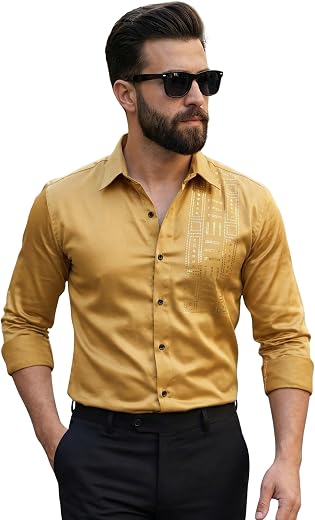 Afflatus Men’s Stylish Satin Shirt for Party, Formal, Daily and Casual Wear Full Sleeve Shirt for Mens