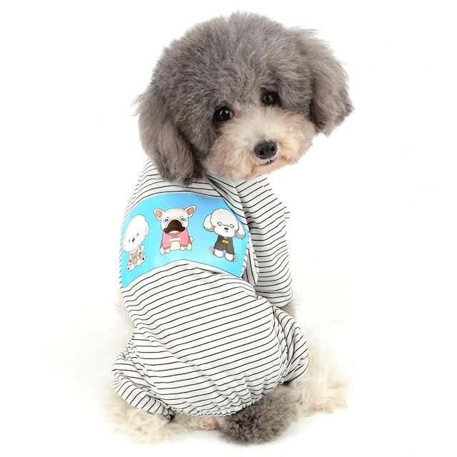 Foto 7 de 8 de Ranphy Pijama de algodón a Rayas para Perros pequeños Camisa de Perro Casual
