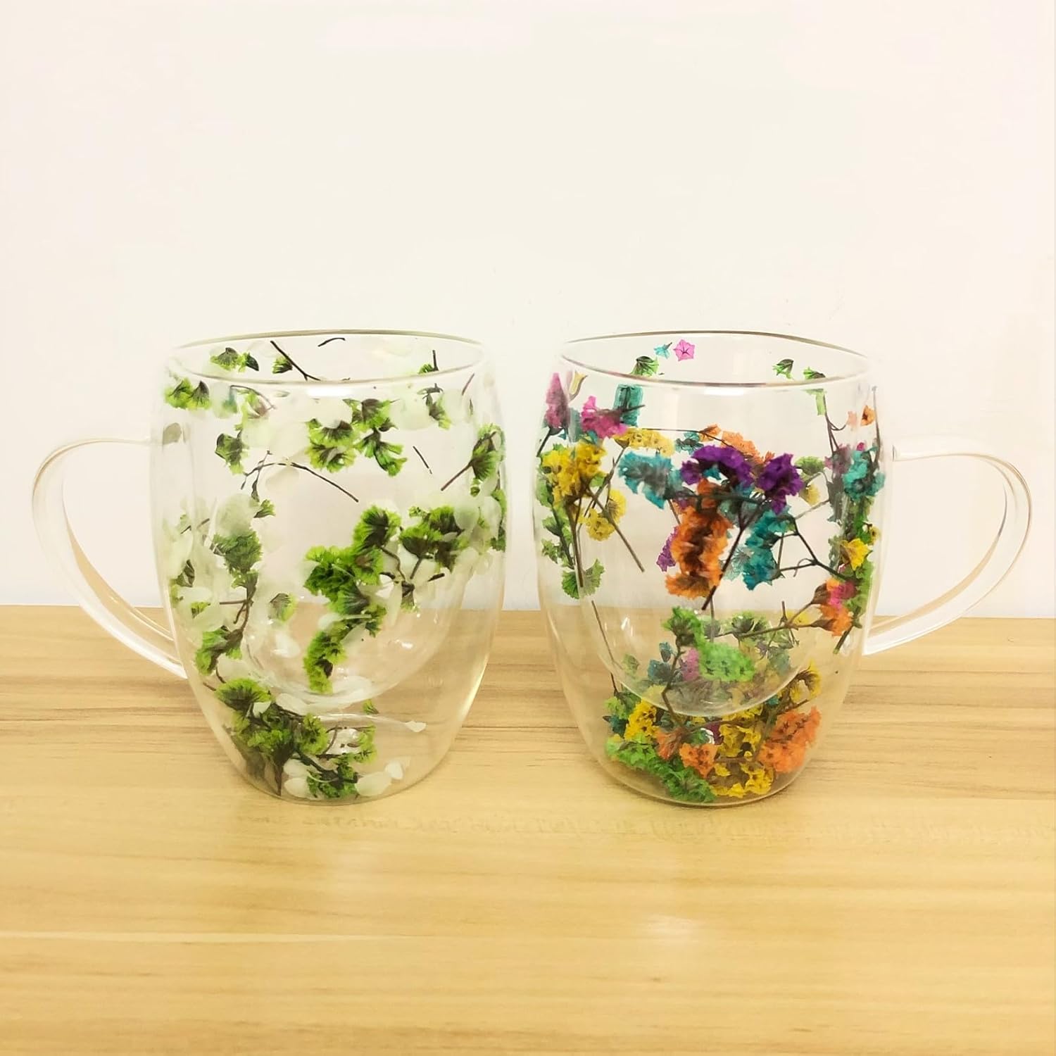 Double Walled Glass Coffee Mugs Flower Glass Coffee Mug With Handle Decorative 10 oz Clear Cappuccino Mug For Hot Cold Tea Milk Latte Wine Beverage Mother’s Day Birthday Christmas Gifts - Image 4