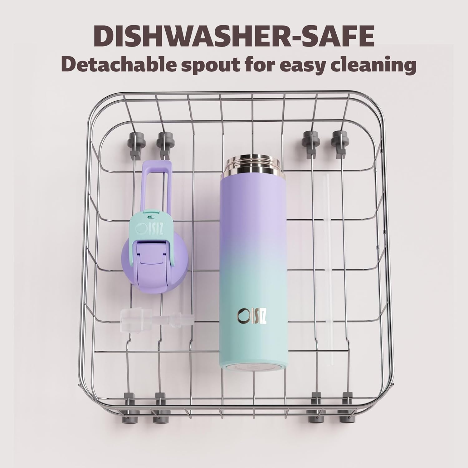 OISIZ Insulated Water Bottle 24 oz with 2 in 1 Spout and Straw Lid,One Click Safety Lock,100% Leakproof,Keep Cold 24H,Vacuum Stainless Steel Water Bottle for School,Travel and Sports,Dishwasher Safe - Image 6