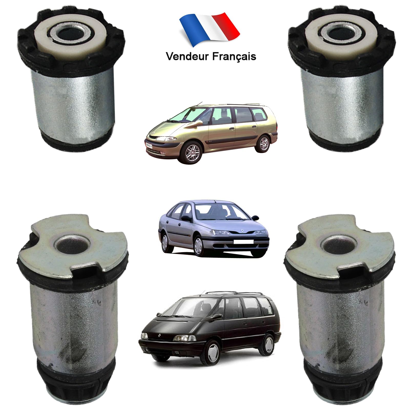 Partsline Kit 4 Silentblocs de berceau avant (2 avant + 2 arrière) compatible avec Espace III, Laguna I équivalent à 7700824709, 7700826216