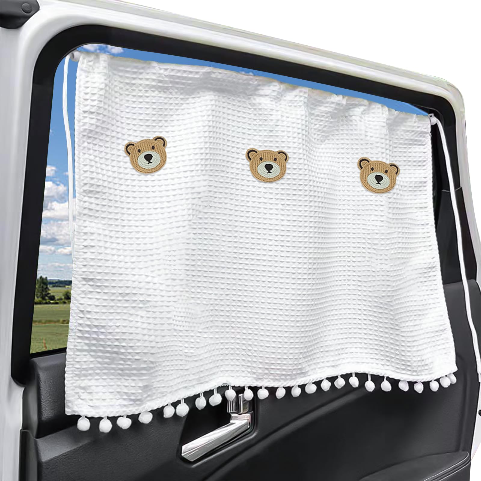 WOODOUNAI 2 Pcs Cartoon Car Side Window Sunshade Cotton Car Side Window Screen Curtain Universal Fit Stretchable Protector from Sun Glare Heat Blocks Breathable Mesh Baby Window Covers for Women
