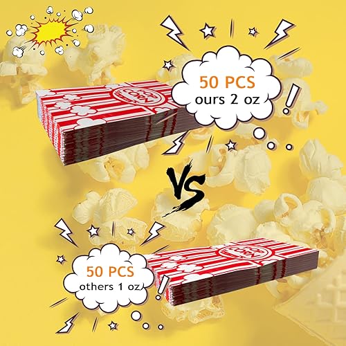 Miniatura 4 de 50 bolsas de palomitas de maíz de fondo plano, bolsas de papel de 2 onzas para la familia, noche de película, béisbol, carnaval, Navidad, fiesta de