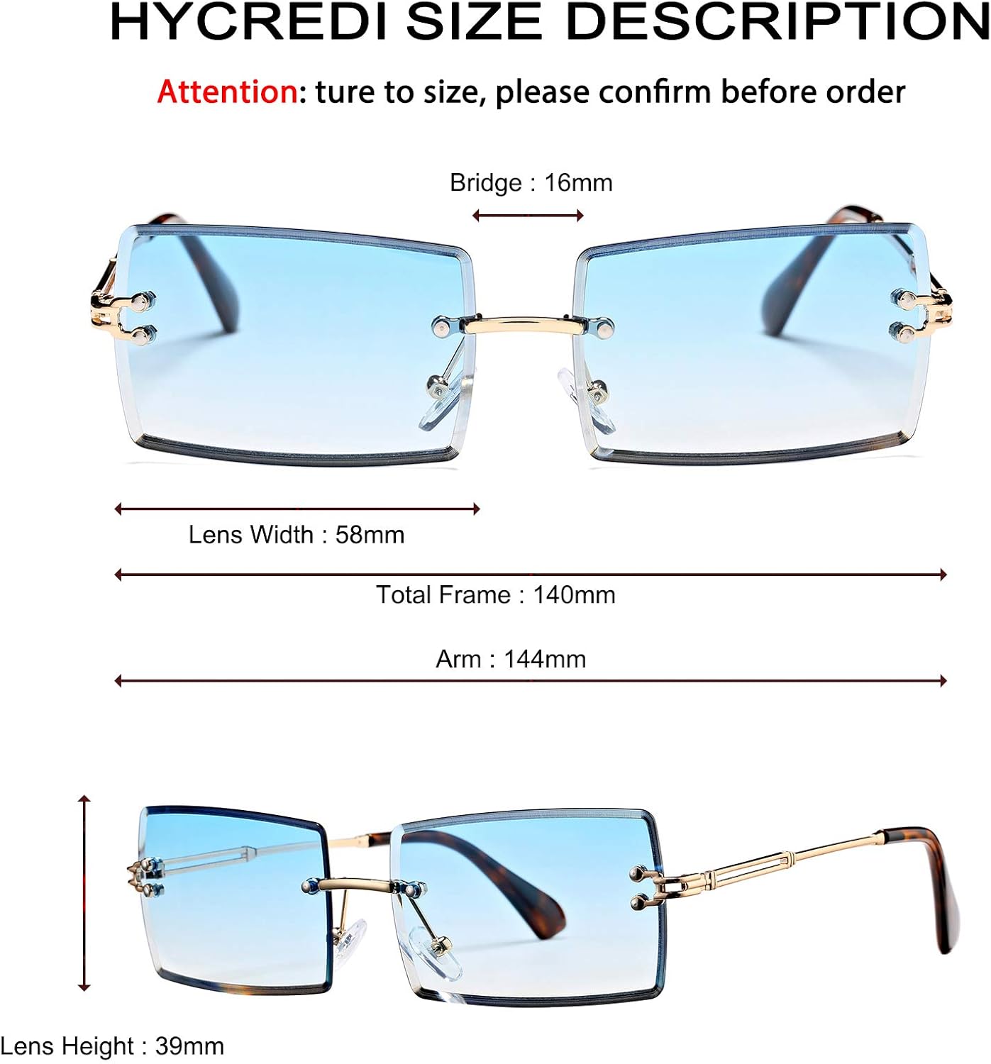 Rectangle Sunglasses for Men/Women Small Rimless Square Shade Eyewear - Image 3