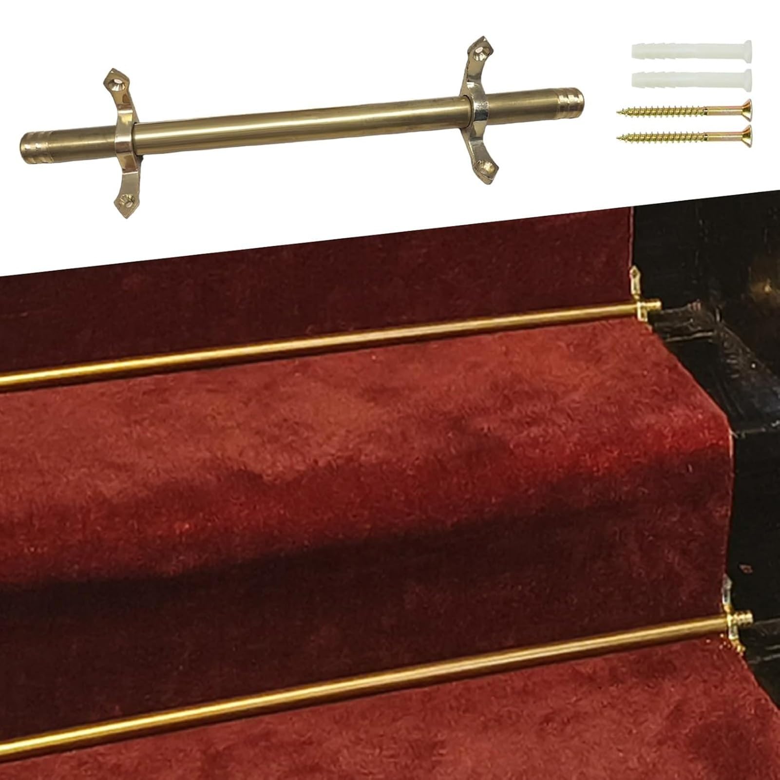 asdchZen Stair Carpet Rod,38-Inch Stair Carpet Runner With Brass Tread Rod Set-Durable Staircase Carpet Holder Brackets For Villa, Hotel, Museum-Secure Installation Tension Rods,13pcs-122cm(48in)