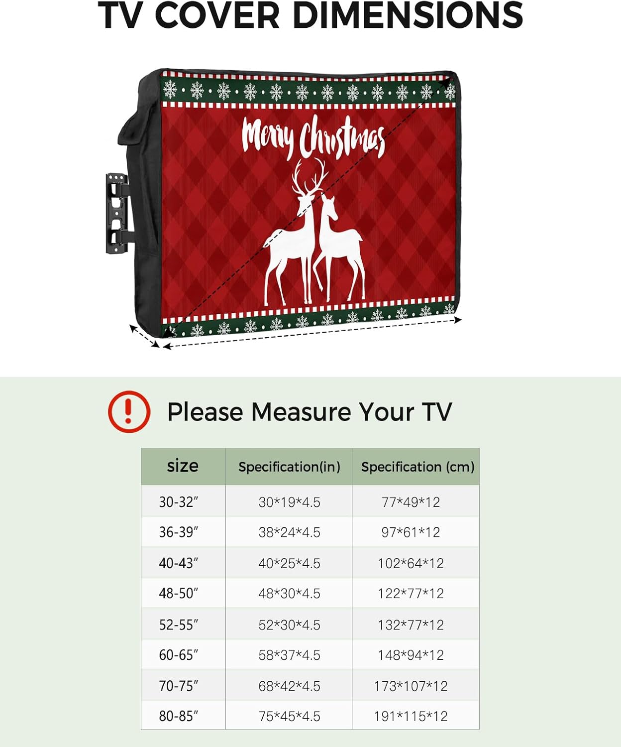 Outdoor TV Cover - Merry Christmas Elk Silhouette Dreamlike Xmas Snowflake Border Waterproof and Weatherproof 40"-43" LCD Movable Shield TV Display Screen Protector Outside Television Covers