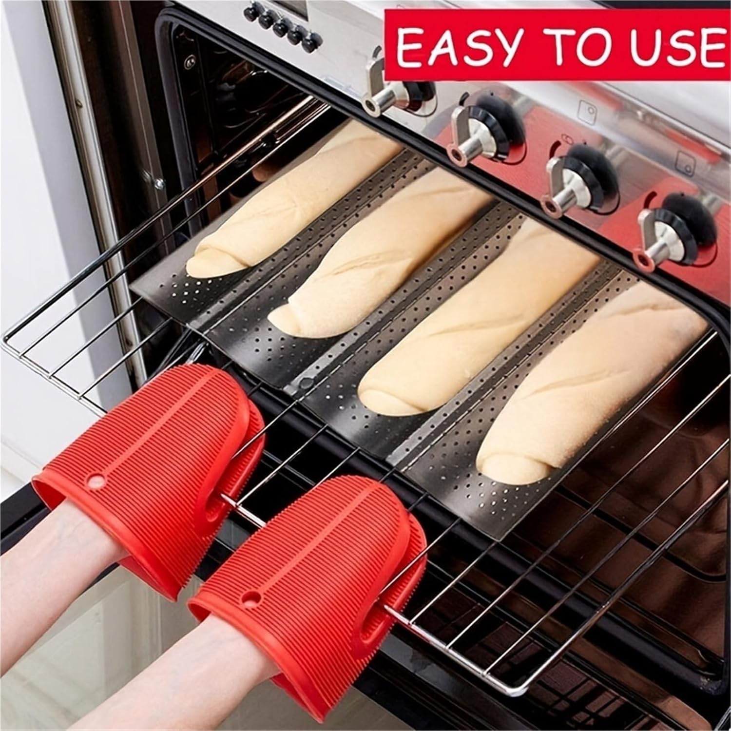 french bread baking pan Non Stick Bread Tray Baking Utensils Kitchen Hole French Wave Shaped(Black 3)