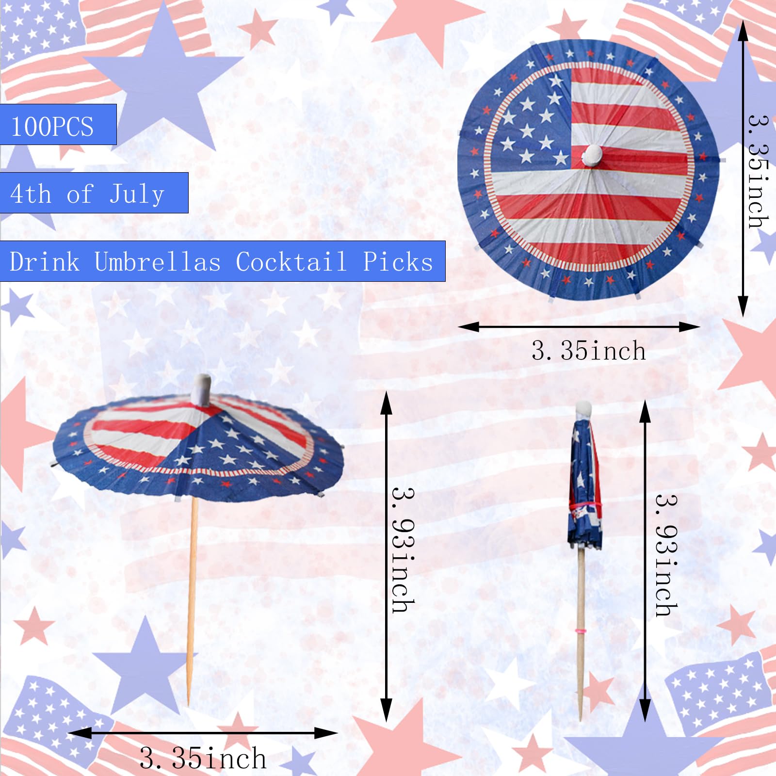 100 PCS Drink Umbrellas Cocktail Picks 4th of July Decor American Flag Drinking Umbrella Fruit Toothpicks Independence Day Cupcake Topper Sticks for Patriotic Party Appetizers Restaurant Decorations?