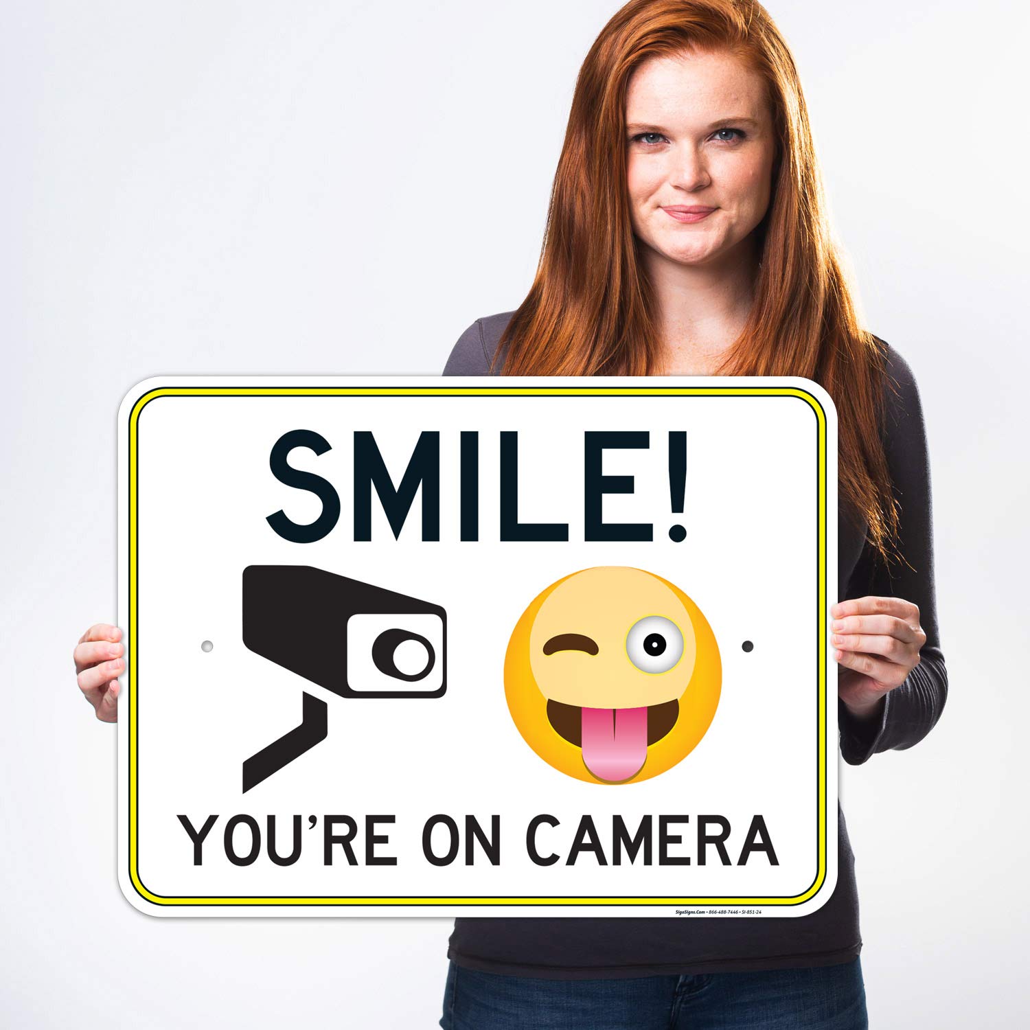 Video Surveillance Smile You're on Camera Sign, 18x24 Inches, Rust Free .063 Aluminum, Fade Resistant, Easy Mounting, Indoor/Outdoor Use, Made in USA
