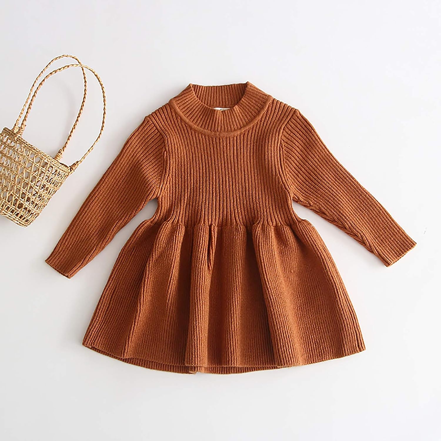 Toddler Baby Girl Knit Sweater Dress Kids Ruffle Long Sleeve Casual Birthday Christmas Party Dresses Top Winter Outfit
