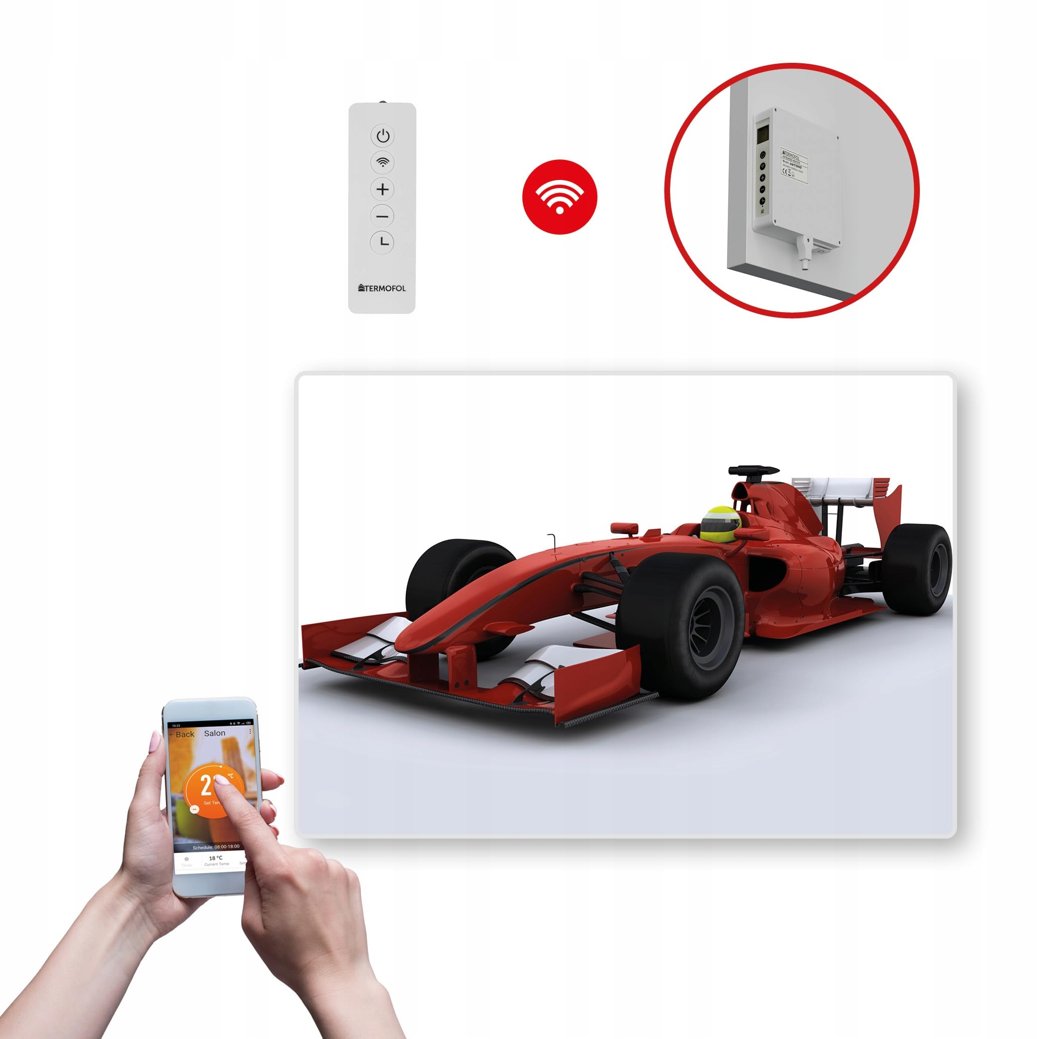 Termofol Grzejnik ścienny na podczerwień 500 W - panel podczerwieni - ogrzewanie na podczerwień z termostatem WIFI - naścienny grzejnik elektryczny do sypialni lub łazienki - 60x85 cm - Auto