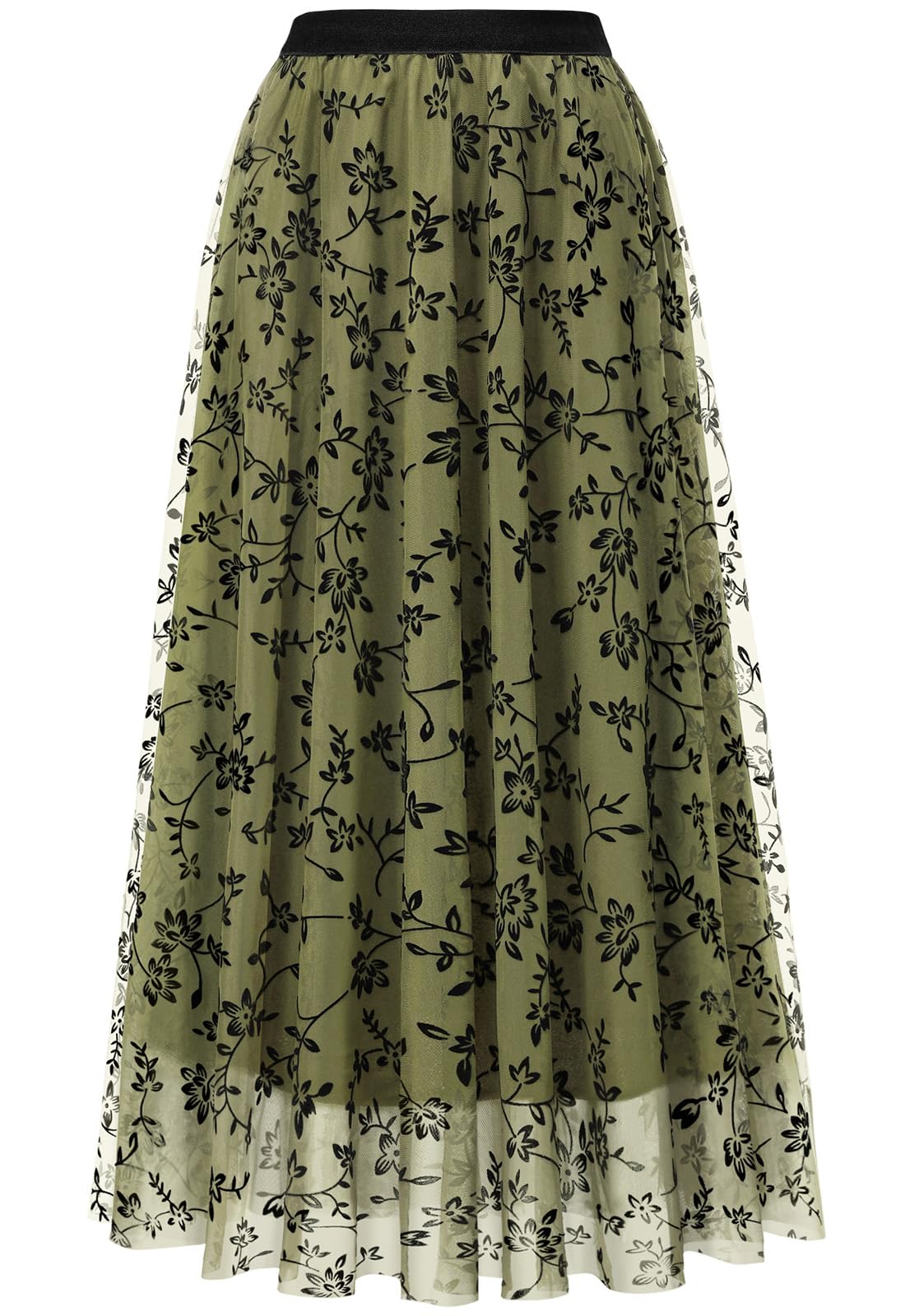 Skirts for Women Midi Long Length Dressy Casual Trendy Summer Tulle A-Line Floral High Waist Skirt