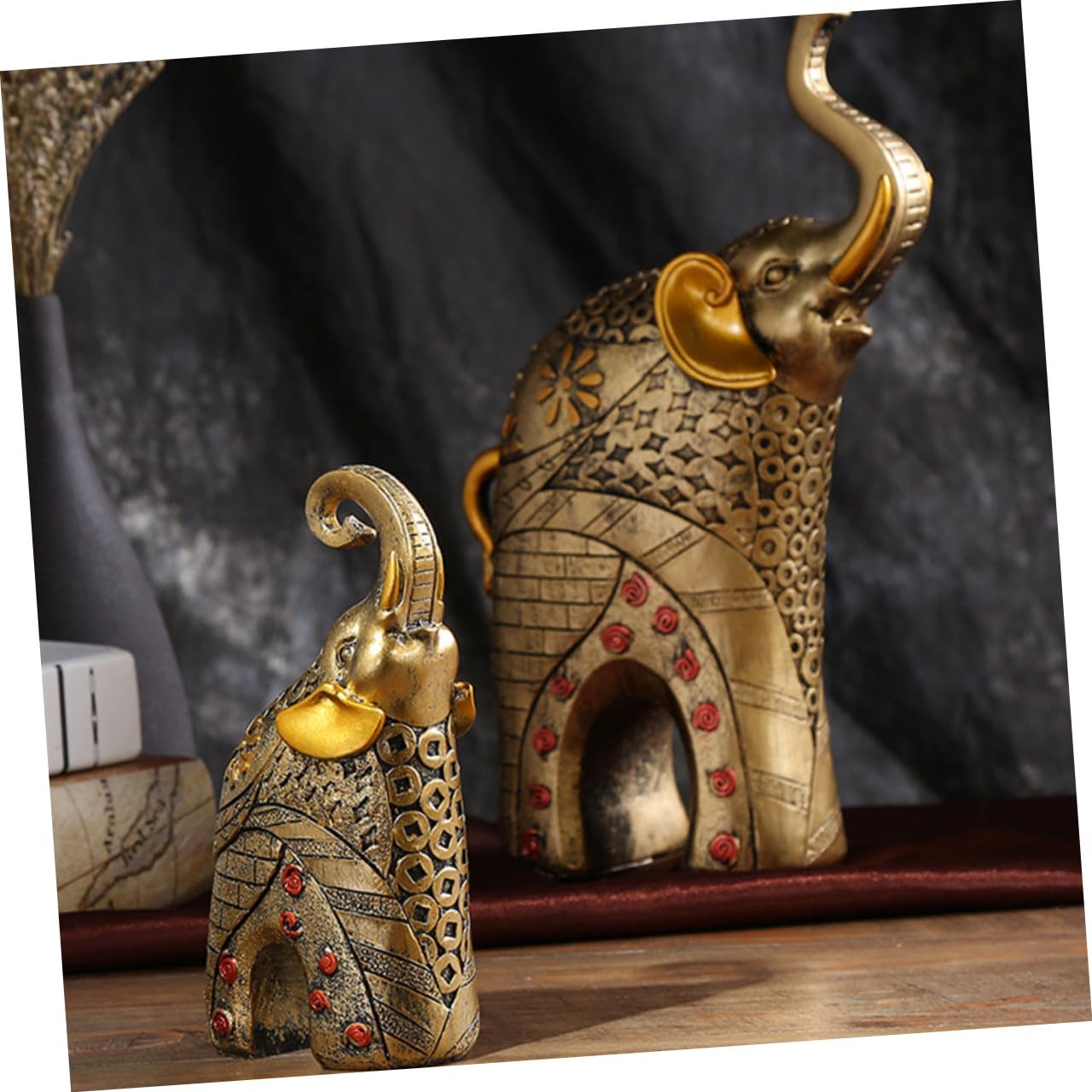WOONEKY 2pezzi Statuetta di Elefante in Resina Decorazione da Casa Ornamento di Ricchezza Figura di Elefante