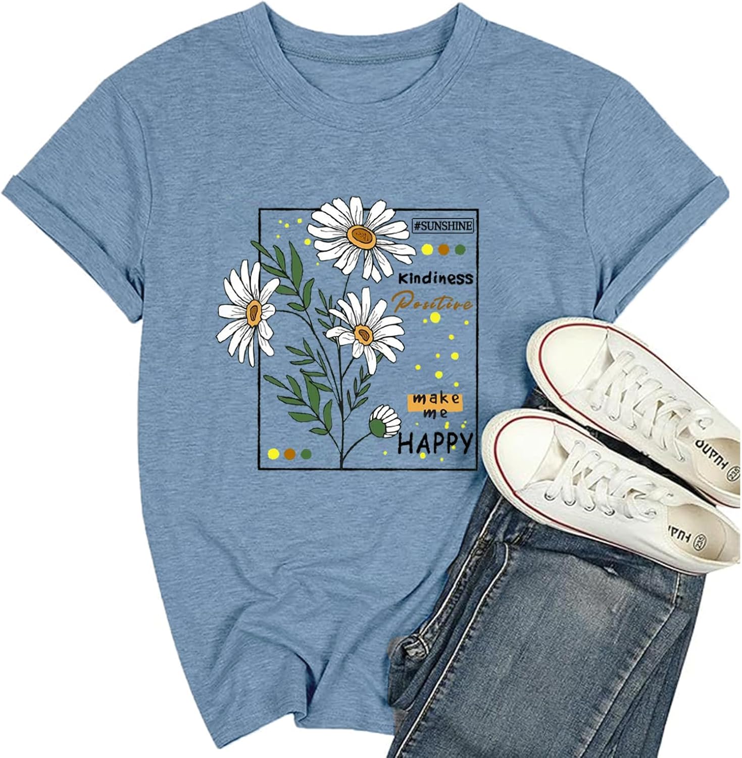 Flower Tshirts Shirts for Women Cute Dandelion Tshirt Casual Short Sleeve Wildflower Floral Heart Print Graphic Tee Tops