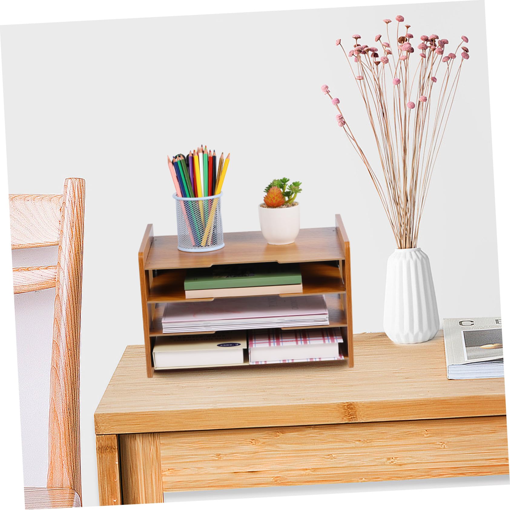 Gatuida Organizer da Scrivania in Legno Design Verticale Stabile 4 Livelli Vaschetta Portadocumenti Salvaspazio e Facile da Ordinare per Ufficio e Studio