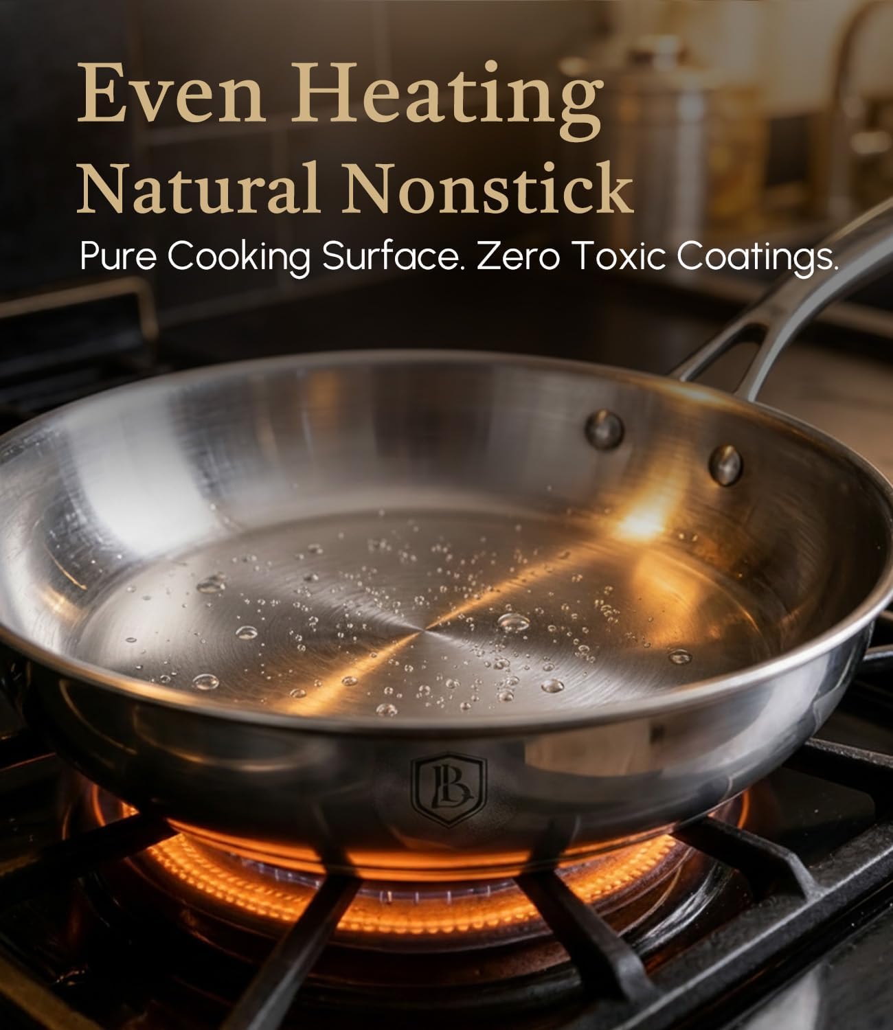 12 Inch Stainless Steel Pan, 5-Ply Clad Base for Even Heating, 800℉ Oven Safe Frying Pan, Premium Cookware for Induction, Gas & Electric