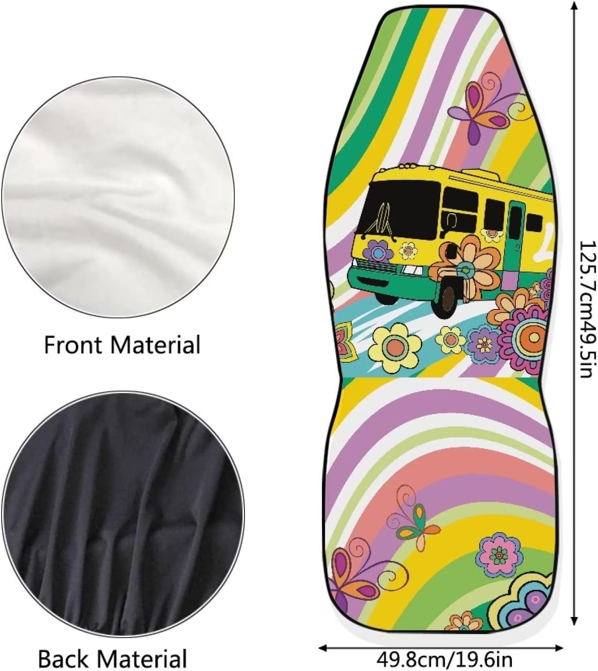 Cartoon School Bus Groovy Flower Butterfly Swirl Wavy 2 Pieces Car Seat Cover Retro Auto Bucket Seat Protectors Aesthetic Hippie Floral Moth Automotive Seat Protectors