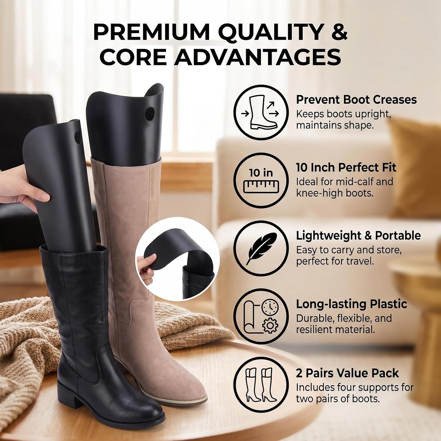 Happyupcity 2 Pairs Boot Shaper Form Inserts, 10'' Tall Boot Support Holder