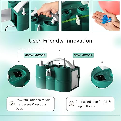 Miniatura 7 de GreatWhip Bomba de globo eléctrica 3 en 1 portátil para todos los globos e inflables, inflador de llenado rápido para flotadores de piscina, colchón