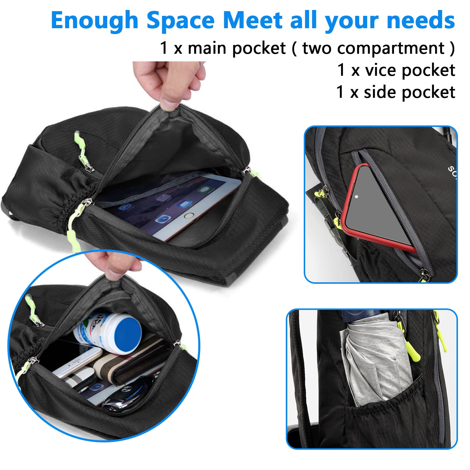 Sac de Poitrine Homme Bandoulière Léger Étanche Sling Petit Sac à Dos pour Randonnée Cyclisme Camping Voyager en Plein Air - Noir