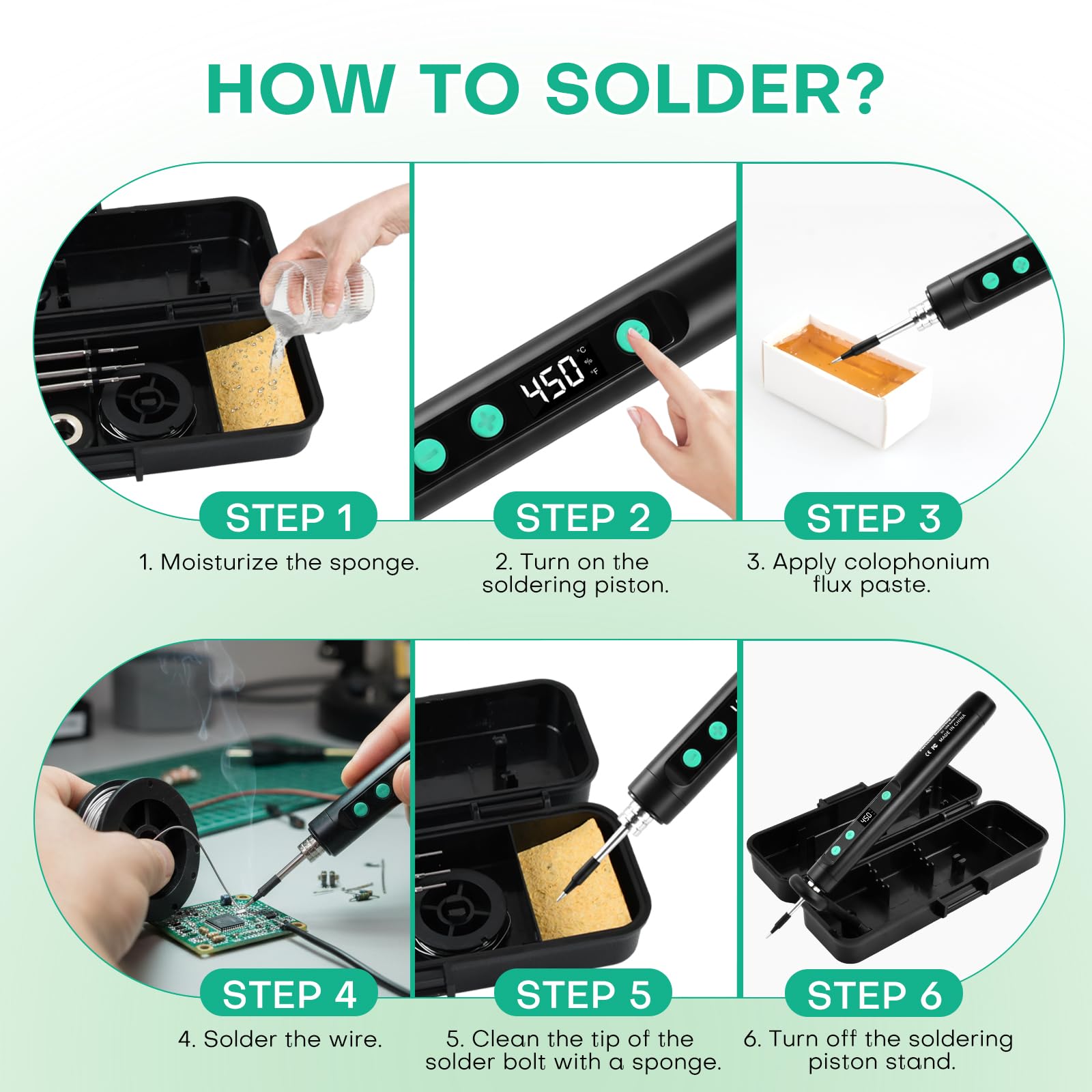 Soldador Estaño Inalámbrico, Kit de Soldador Recargable USB con LCD, Temperatura Ajustable 180℃-450℃, 3 Puntas de Soldadura, Alambre y Pasta de Soldadura para Reparación y Bricolaje